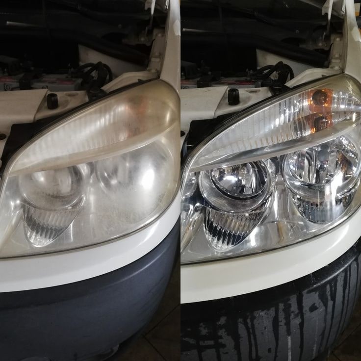 This photo represents our headlight restoration services, part of our mobile detailing services in Calgary