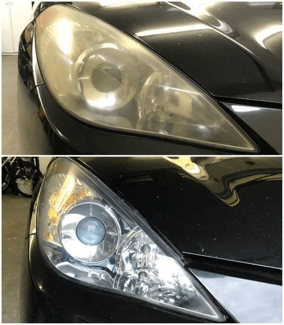 This photo represents our headlight restoration capabilities in our mobile auto detailing services in Calgary.